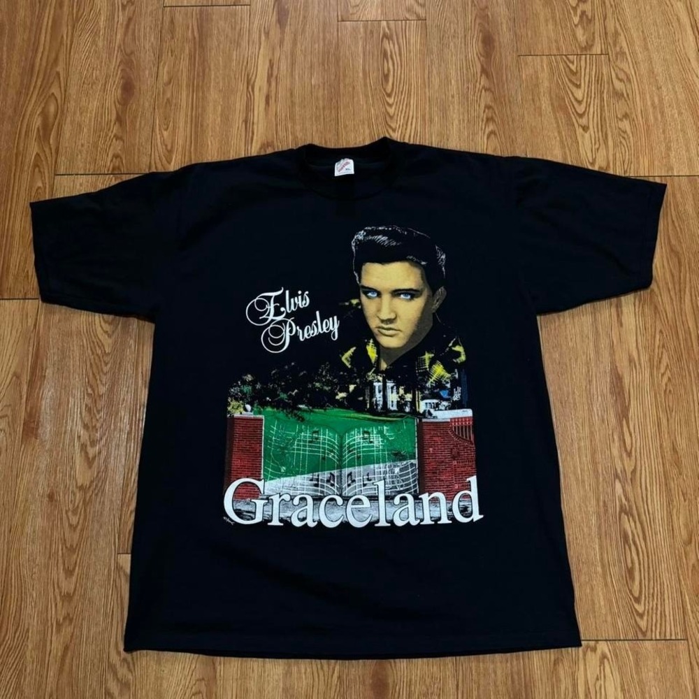 Vintage Elvis Presley Shirt 1992 90s Graceland‎ Music Concert Black Size XL